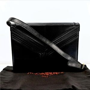 YVES SAINT LAURENT Vintage Shoulder Bag Leather Black w/cover bag P2407J602​​​